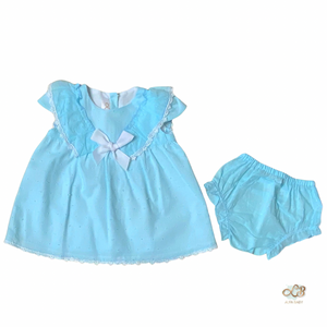Open image in slideshow, Girl’s Blue Summer Dress and Bloomers Set
