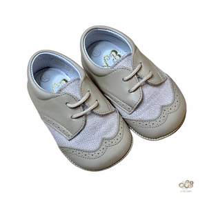Open image in slideshow, Baby  Boys’  Shoes/Two Tone, Beige-Tan Leather and Line 
