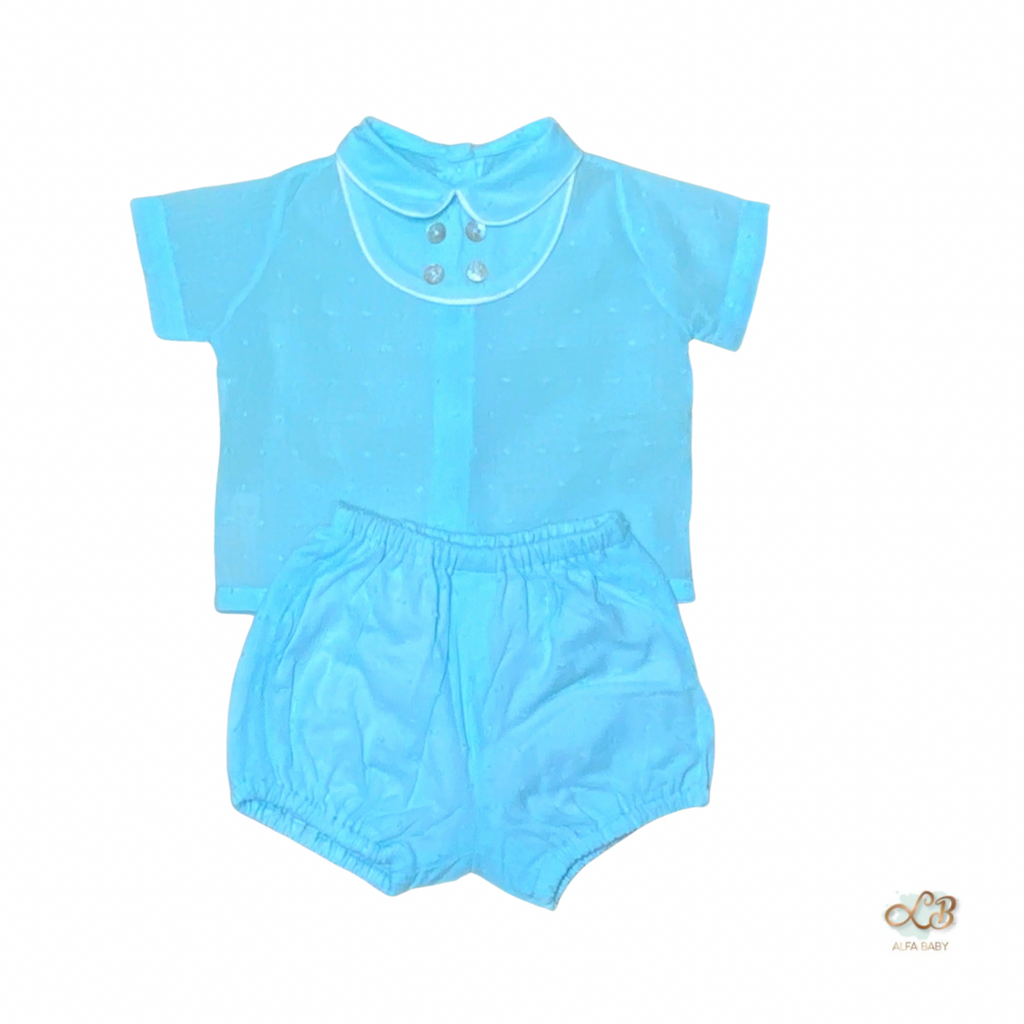 Boy’s Set-Baby Blue Peter Pan Shirt and Bubble Shorts 