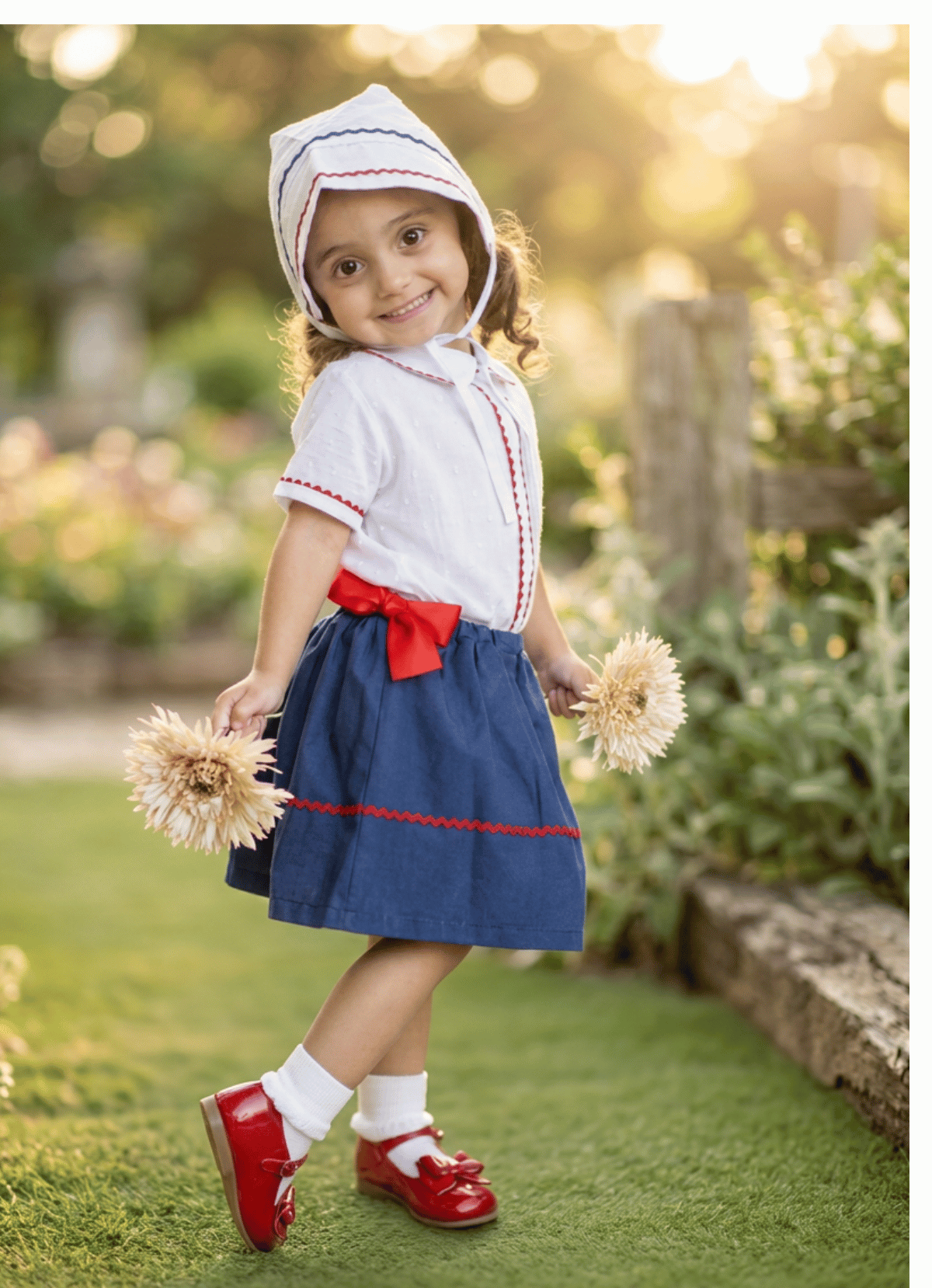 The Liberty — Red, White & Blue Plumeti Blouse, Skirt & Bonnet Set