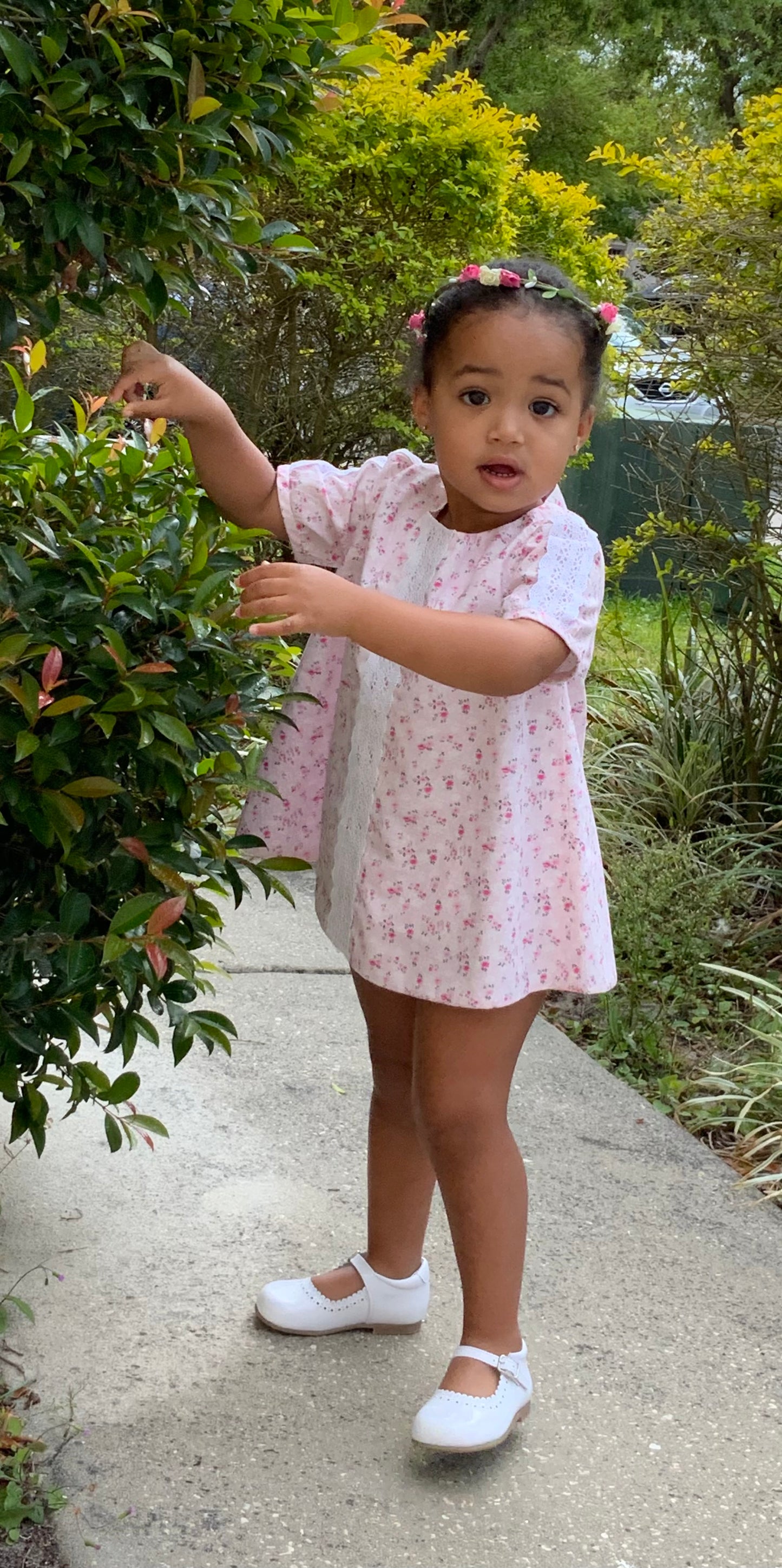 Pink Floral Puffed Sleeves Dress and Bloomers Set - Alfa Baby Boutique