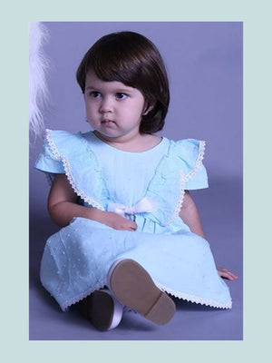 Newborn Baby-Toddler Dress- Fluttered Sleeves- Blue Girl's Dress- Bloomer Set-Children's Clothing Store