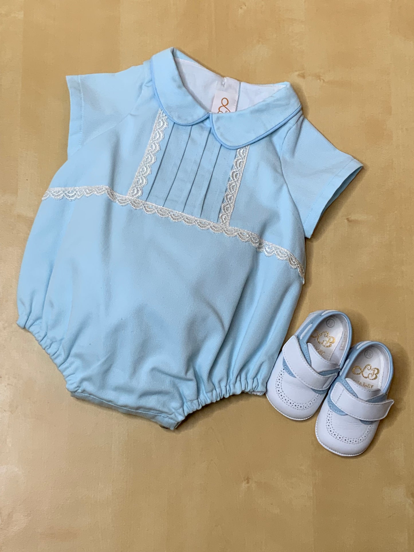 The Bluebell — Baby Blue Pique Pintuck Bubble Romper