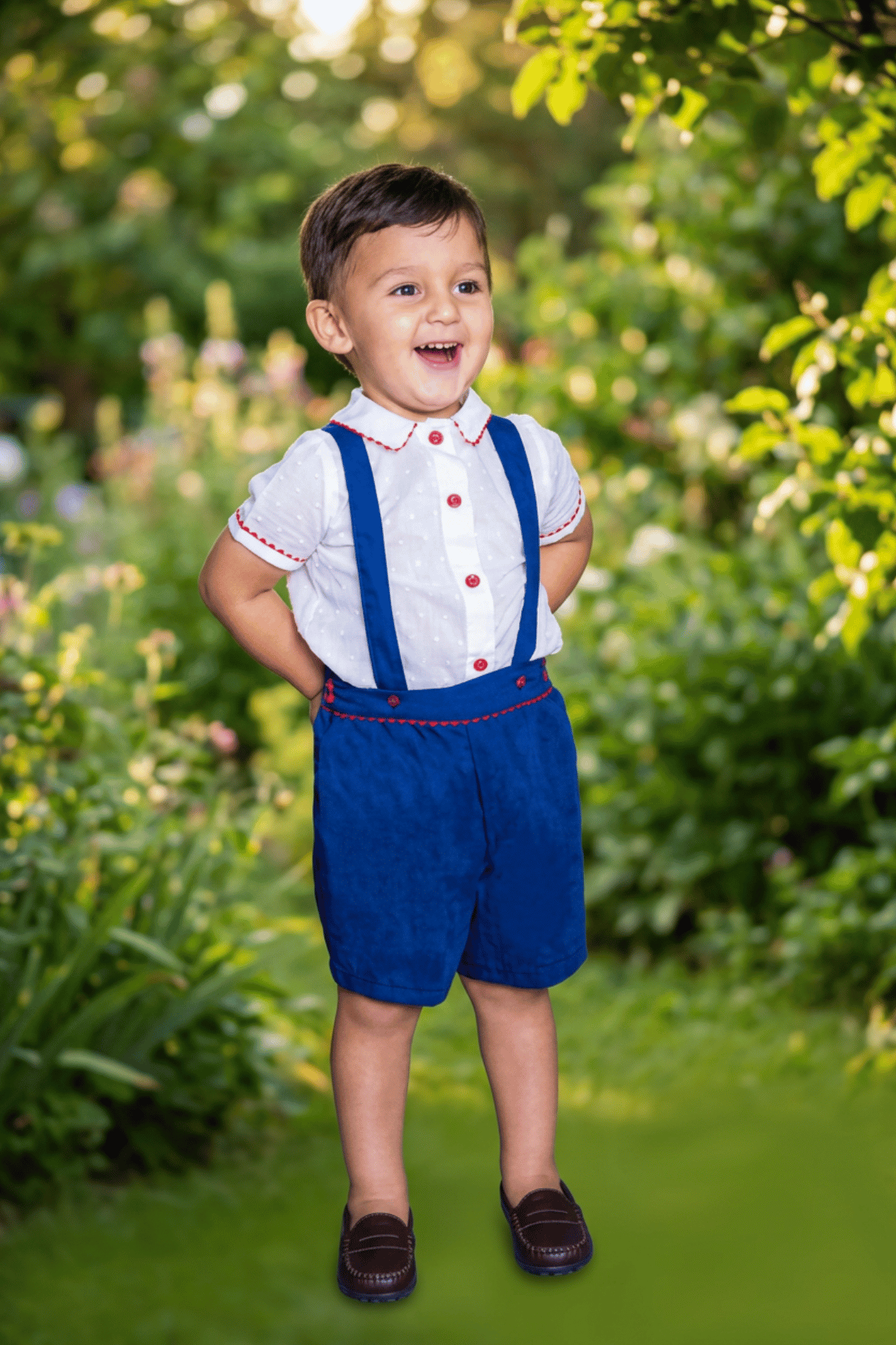 The Lincoln — Red, White & Blue Plumeti Shirt & Suspender Shorts Set