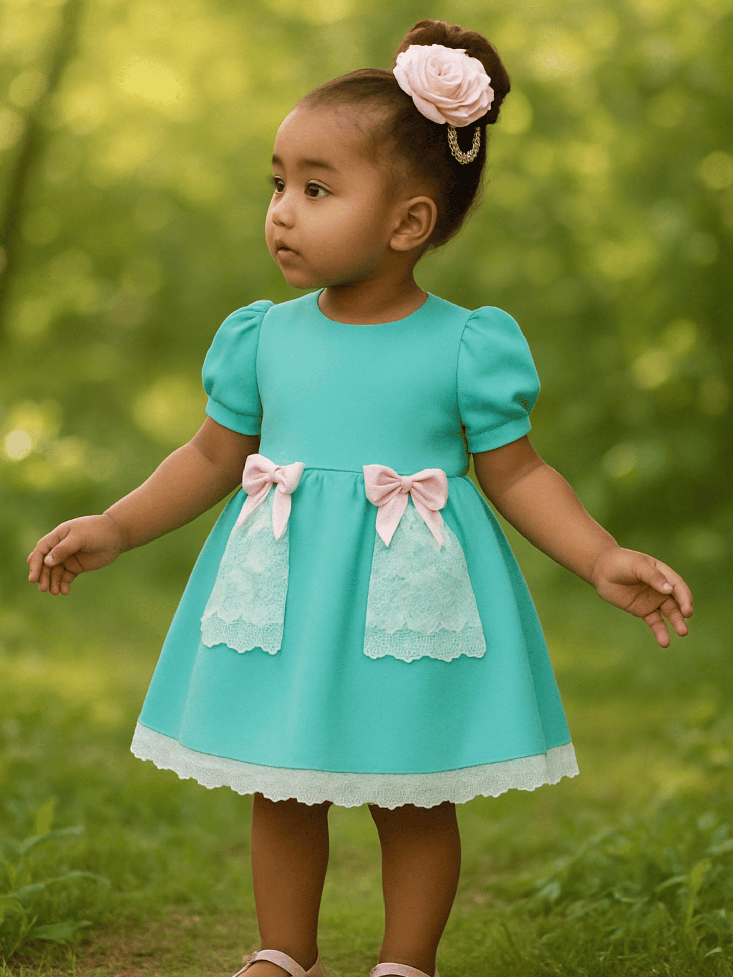 The Mint — Mint Linen Puffed Sleeve Dress & Bloomers Set