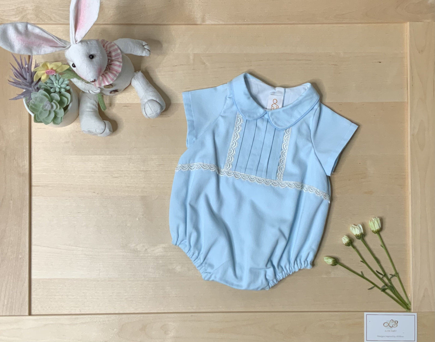 Baby Blue Pique Bubble Romper-Boy’s Romper Boy Romper Alfa Baby Boutique