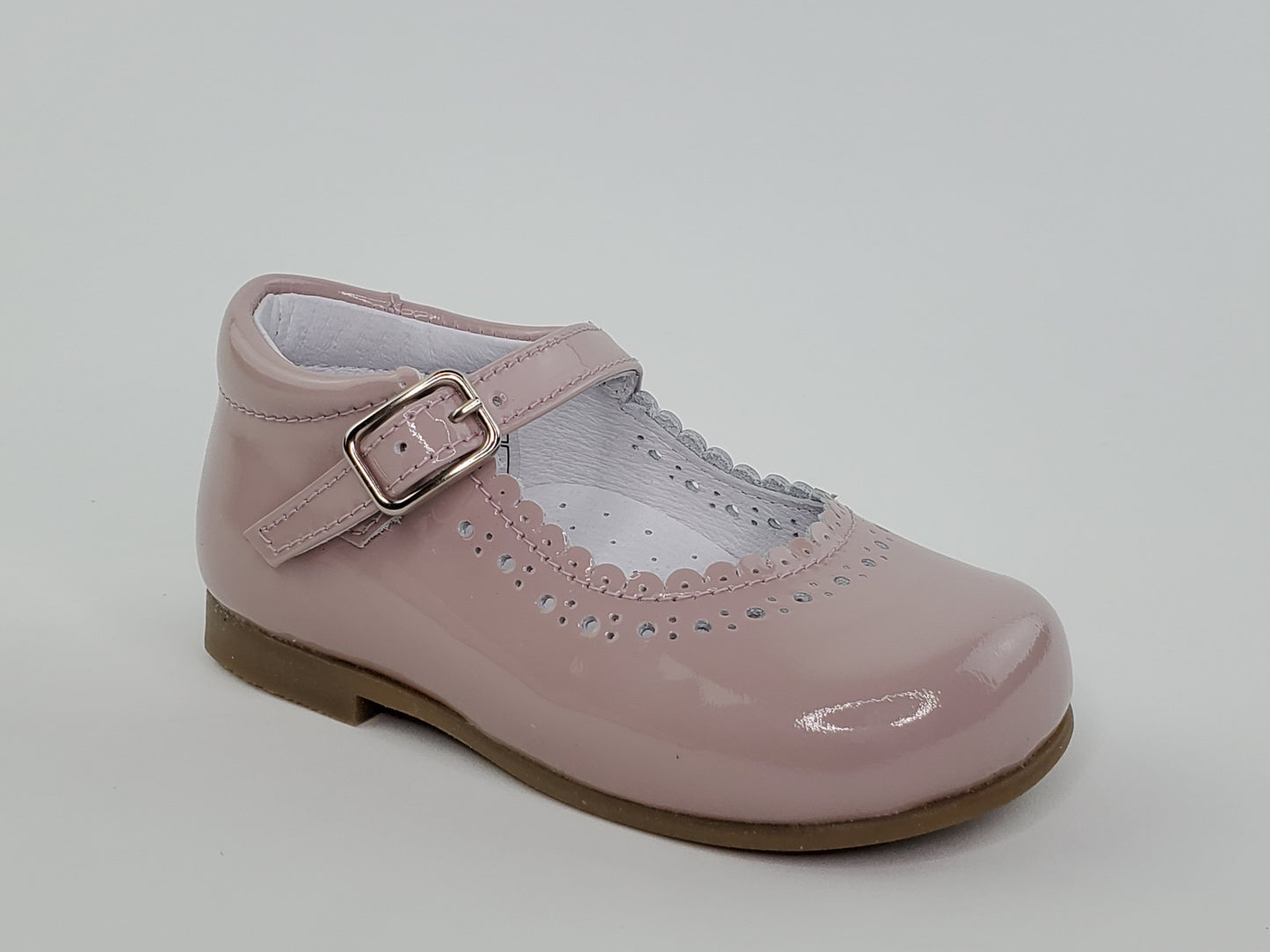 Dusty Pink Rose Patent Scalloped Girl's Mary Jane Shoes-Girl's Shoes- Girl's Shoes Store Girls Shoes Alfa Baby Boutique
