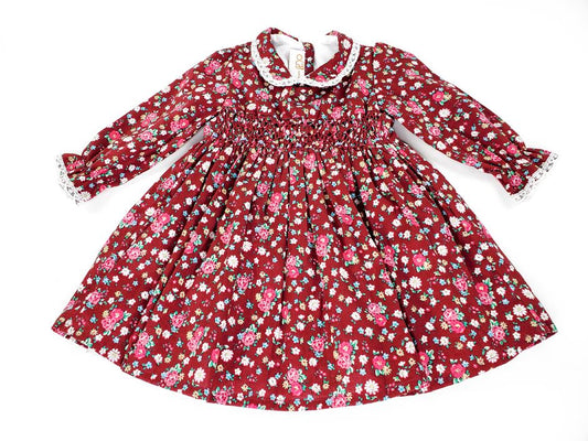 Hand Smocked Long Sleeve Floral Girl's Dress and Bloomers Set-Children's Clothing Store Dress & Bloomers Set Alfa Baby Boutique 0-3 Red Female