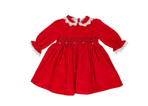 Open image in slideshow, Hand Smocked Long Sleeve Red Girl&#39;s Dress &amp; Bloomers Set- Girl&#39;s Clothing-Children&#39;s Clothing Store Dress &amp; Bloomers Set Alfa Baby Boutique 
