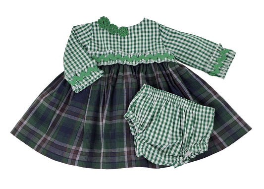 Infant, Girl Dress, Empire Waist Long Sleeve Check and Plaid Dress with Bloomers Dress & Bloomers Set Alfa Baby Boutique
