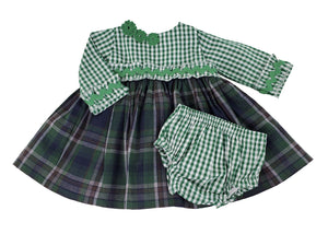 Open image in slideshow, Infant, Girl Dress, Empire Waist Long Sleeve Check and Plaid Dress with Bloomers Dress &amp; Bloomers Set Alfa Baby Boutique 
