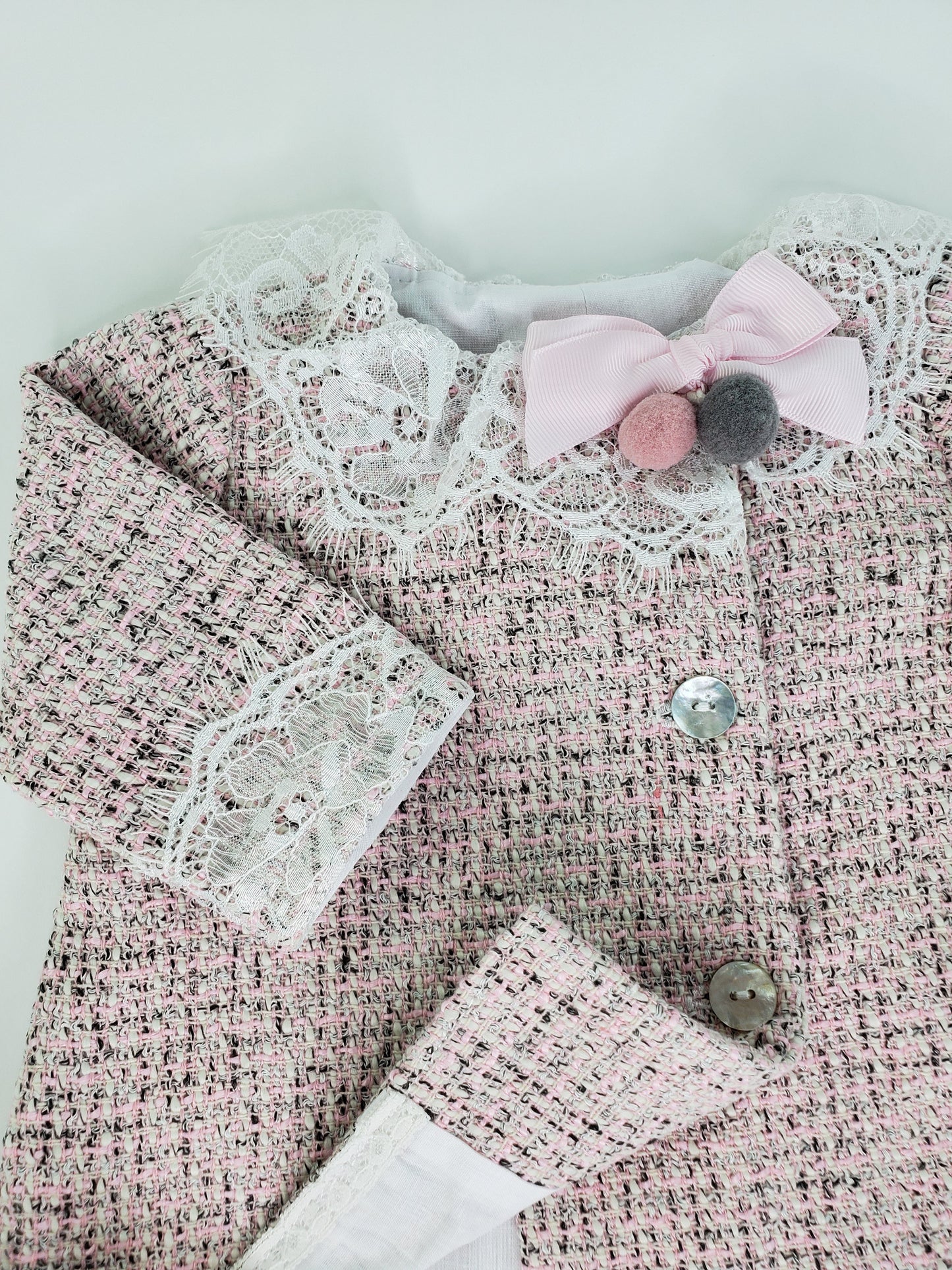 Pink Long Sleeve A Line Tweed Wool Dress, Bloomers & Bonnet Set Dress, Bloomers & Bonnet Alfa Baby Boutique