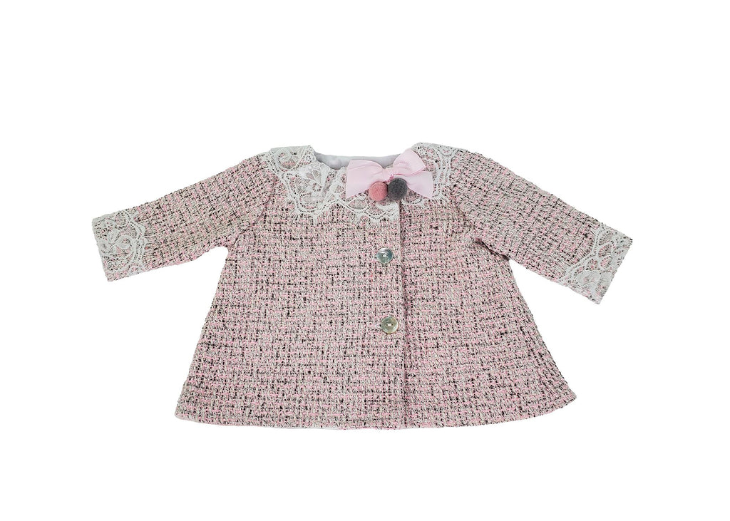 Pink Long Sleeve A Line Tweed Wool Dress, Bloomers & Bonnet Set Dress, Bloomers & Bonnet Alfa Baby Boutique 