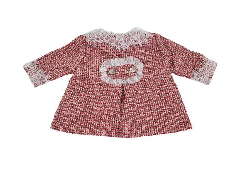 Red Long Sleeve A Line Tweed Wool Dress, Bloomers & Bonnet Set Dress, Bloomers & Bonnet Alfa Baby Boutique