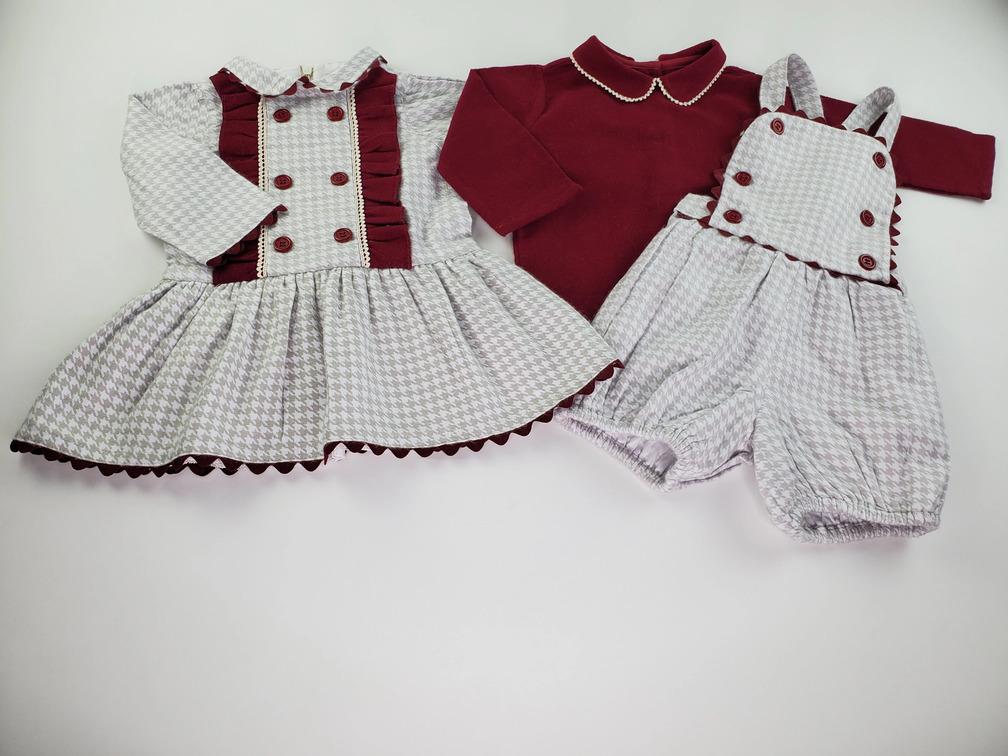 Taupe Ivory Houndstooth Cranberry Set-Boy's Clothing-Boy's Clothing Store Shirt & Short Set Alfa Baby Boutique