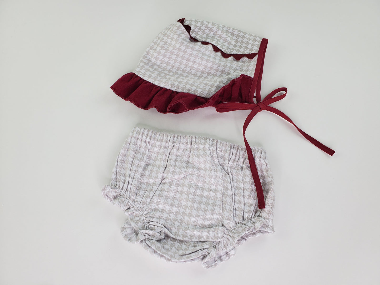 Taupe Ivory Houndstooth Dress-Toddler Girl Dress Dress, Bloomers & Bonnet Alfa Baby Boutique