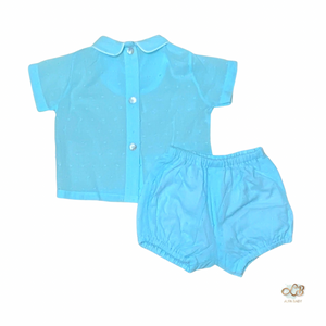 Baby Blue  Boy’s Set, Blue Plumeti Shirt and Bubble Shorts