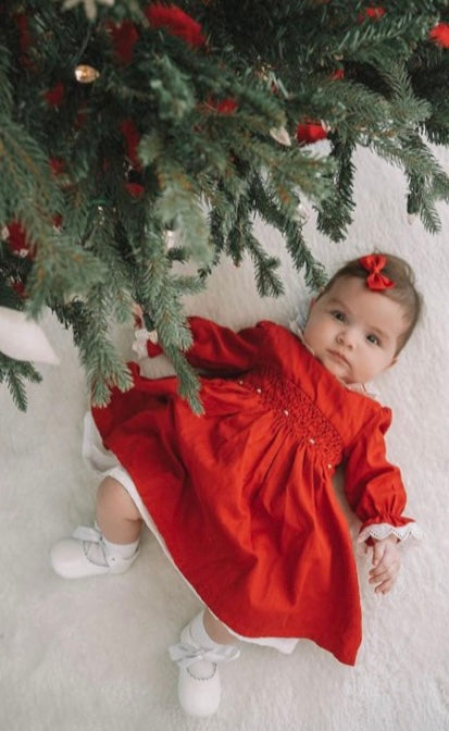 Red Dress, Hand Smocked, Long Sleeve, Baby & Toddler