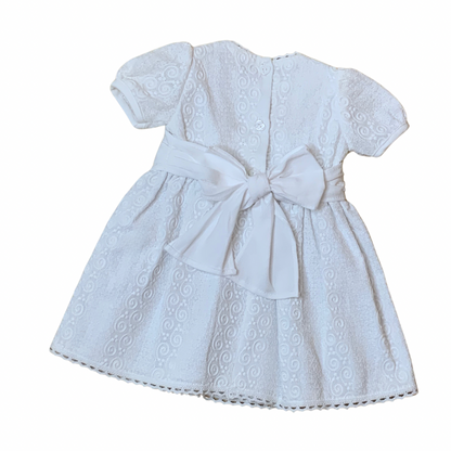 Infant, Baby Girl Dress Embroidered White Cotton Puffed Sleeve Dress, Bonnet, and Bloomers