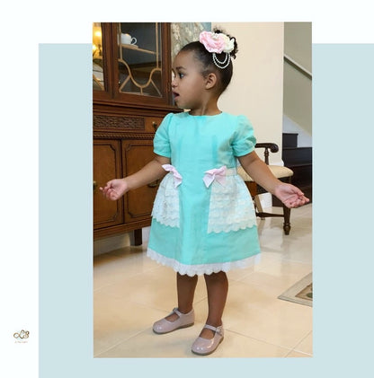 Puff Sleeve Mint Dress & Bloomers Set