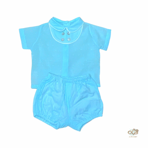 Open image in slideshow, Boy’s Set-Baby Blue Peter Pan Shirt and Bubble Shorts 
