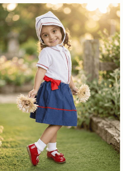 The Liberty — Red, White & Blue Plumeti Blouse, Skirt & Bonnet Set