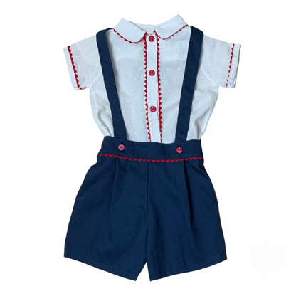 White and blue children's shirt and suspender shorts set - Alfa Baby Boutique