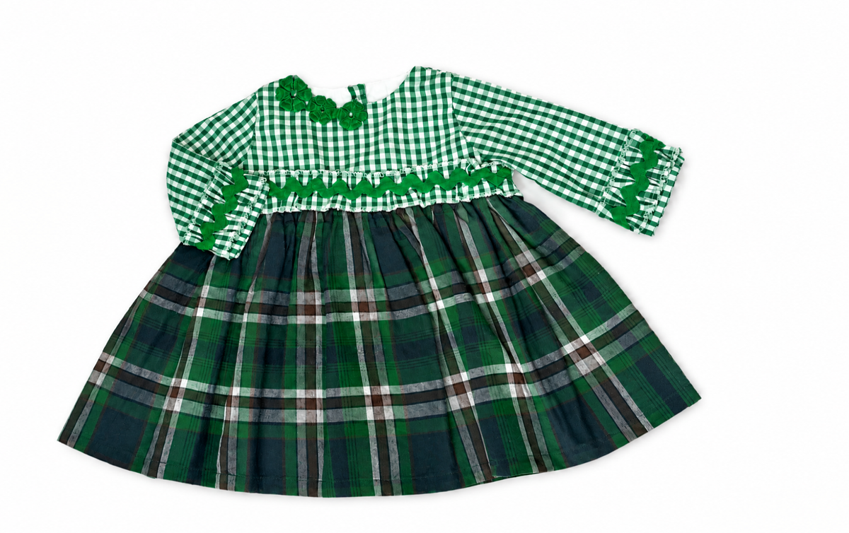 The Clover — Green Check & Plaid Empire Waist Dress Set