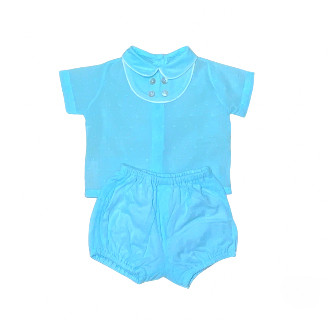 Baby Blue  Boy’s Set, Blue Plumeti Shirt and Bubble Shorts