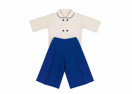 The Windsor — Boys’ Ivory & Royal Blue Cotton and Silk Set
