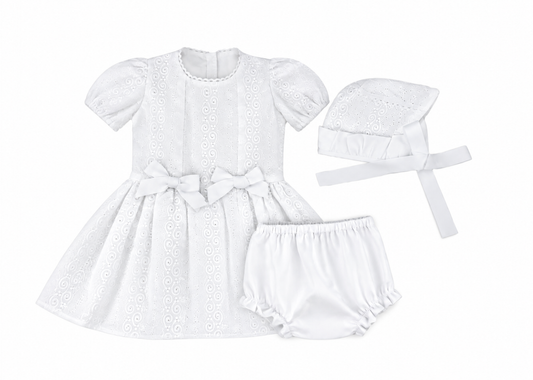Baby Girl White Embroidered Cotton Puffed Sleeve Dress & Bloomers Set — The Lumière