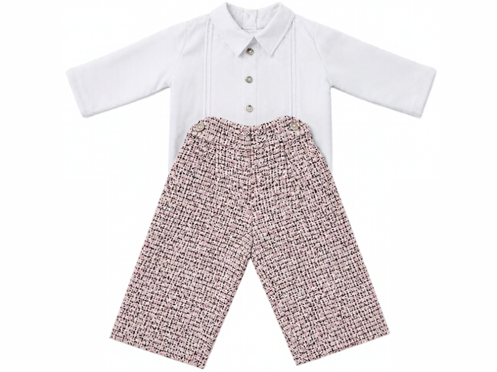 The Rosé — White Cotton Shirt & Pink Tweed Wool Trousers Set