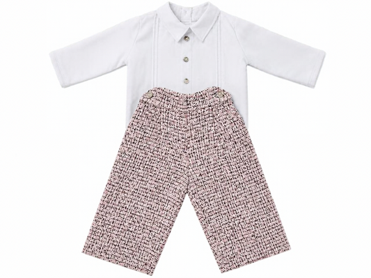 The Rosé — White Cotton Shirt & Pink Tweed Wool Trousers Set