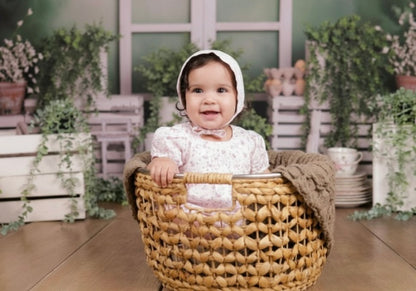 Baby girl wearing The Primrose pink floral puffed sleeve dress — Alfa Baby Boutique