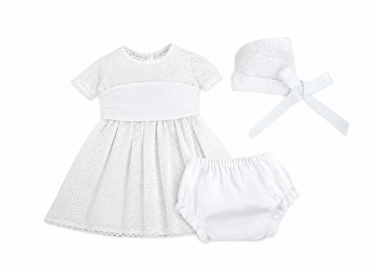 Baby Girl White Embroidered Cotton Puffed Sleeve Dress & Bloomers Set — The Petite Lumière