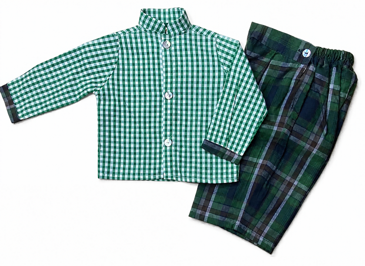 The Thistle — Green Check & Plaid Long Sleeve Shirt & Trousers Set