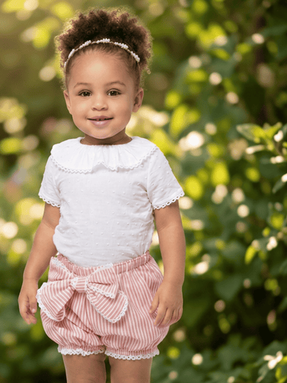 Toddler Girl Coral Plumeti Blouse & Stripe Bubble Shorts Summer Set — The Coral