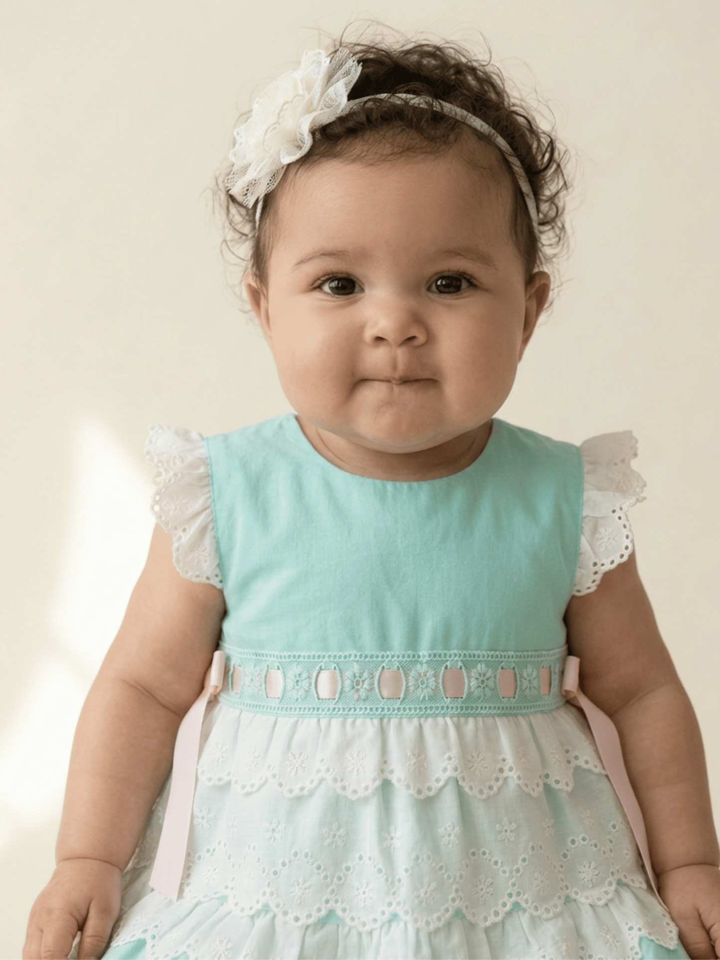 The Petite Mint — Mint Linen Flutter Sleeve Dress & Bloomers Set