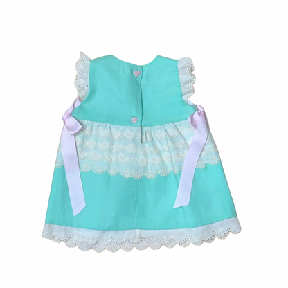 Infant, Girl Dress and Bloomers Set, Flutter Sleeves Mint Colored Dress