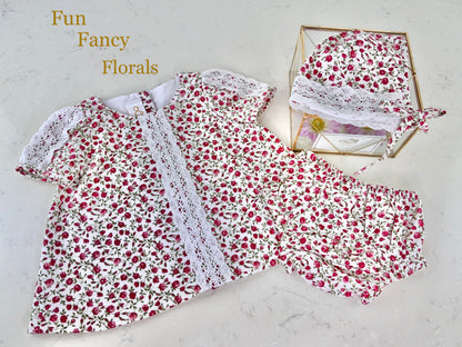 Girl- Infant Red Floral Spanish Cotton Puffed Sleeves Dress- Bloomers Set