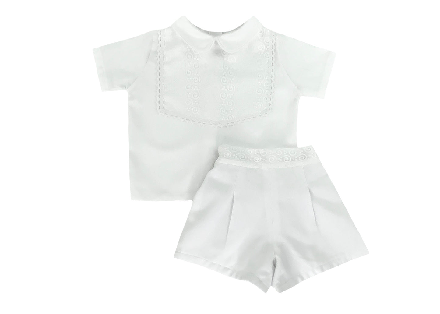 Baby Boy White Embroidered Cotton Shirt & Shorts Set — The Laurent