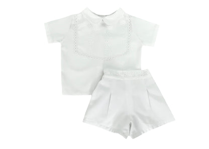 Baby Boy White Embroidered Cotton Shirt & Shorts Set — The Laurent