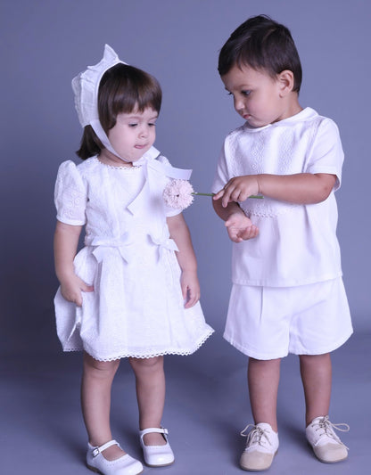 Boy’s Set White Embroidered Cotton Top and Shorts