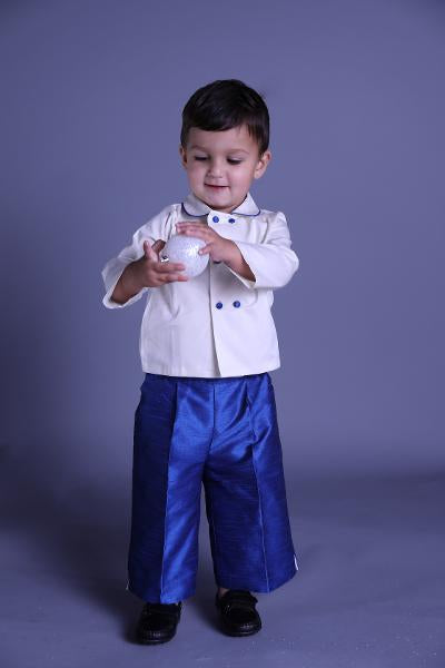 The Windsor — Boys’ Ivory & Royal Blue Cotton and Silk Set