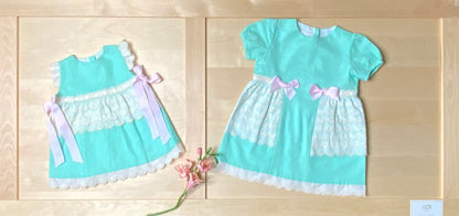 Infant, Girl Dress and Bloomers Set, Flutter Sleeves Mint Colored Dress