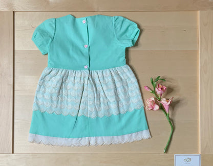 Puff sleeve mint green baby girl dress details