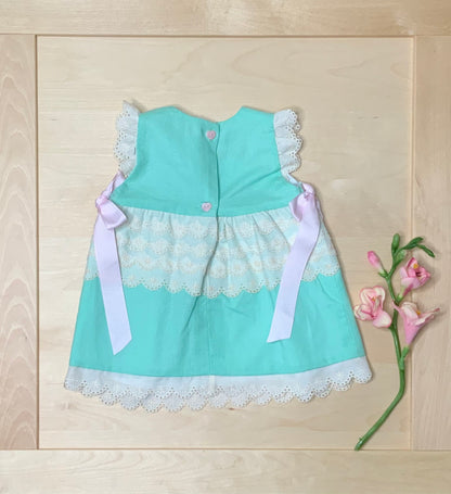 The Petite Mint — Mint Linen Flutter Sleeve Dress & Bloomers Set