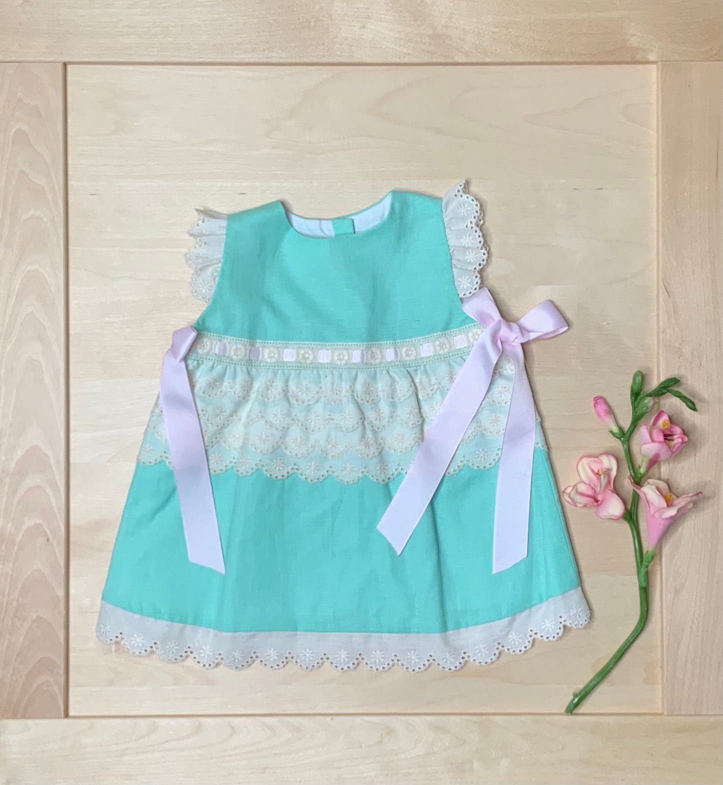 The Petite Mint — Mint Linen Flutter Sleeve Dress & Bloomers Set