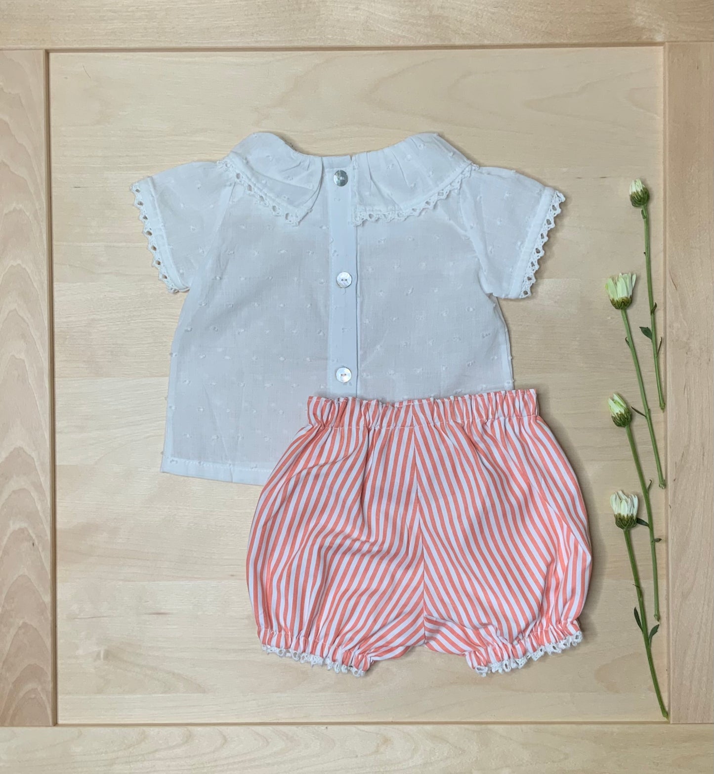 Toddler Girl Coral Plumeti Blouse & Stripe Bubble Shorts Summer Set — The Coral