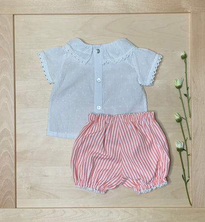 Toddler Girl Coral Plumeti Blouse & Stripe Bubble Shorts Summer Set — The Coral